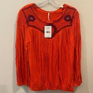 Free People Orange Loose Blouse | M